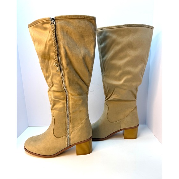 Journee Collection Women's Sanora Stacked Heel Mid Shaft Boots Stone Size 8M NWT - Picture 2 of 6
